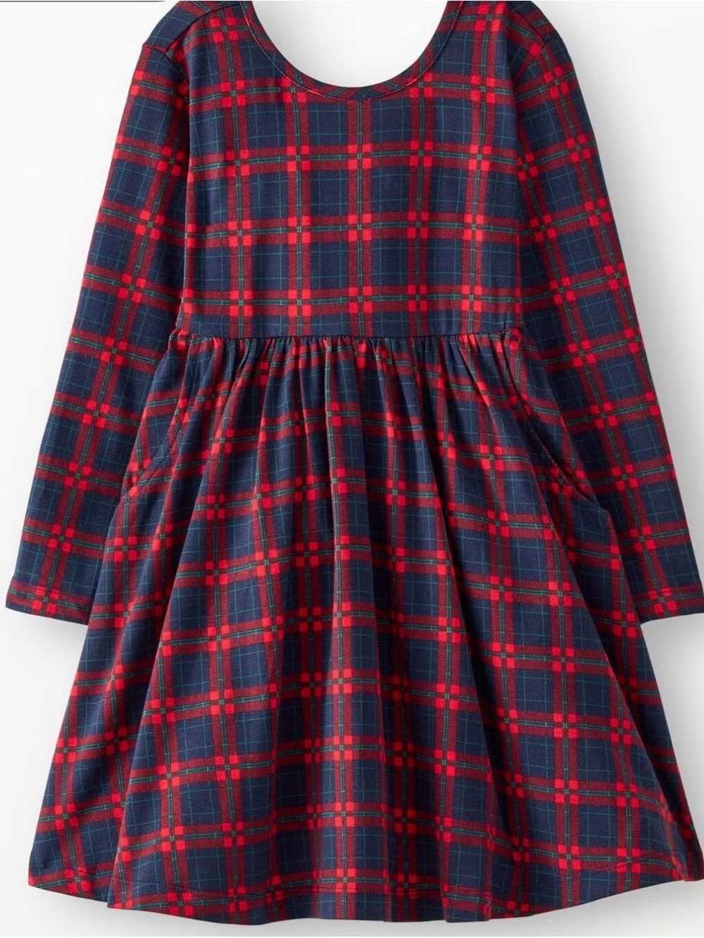 Hanna Andersson Red & Navy Plaid Knit Long-Sleeve Skater Dress - Picture 1 of 4